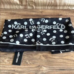 NEW WITH TAG Karl Lagerfeld  Black and White Polka Dot Scarf silk